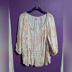 💜 Como Blu Pink Brown Floral Paisley 3/4 Sleeve Blouse 2X 18 20